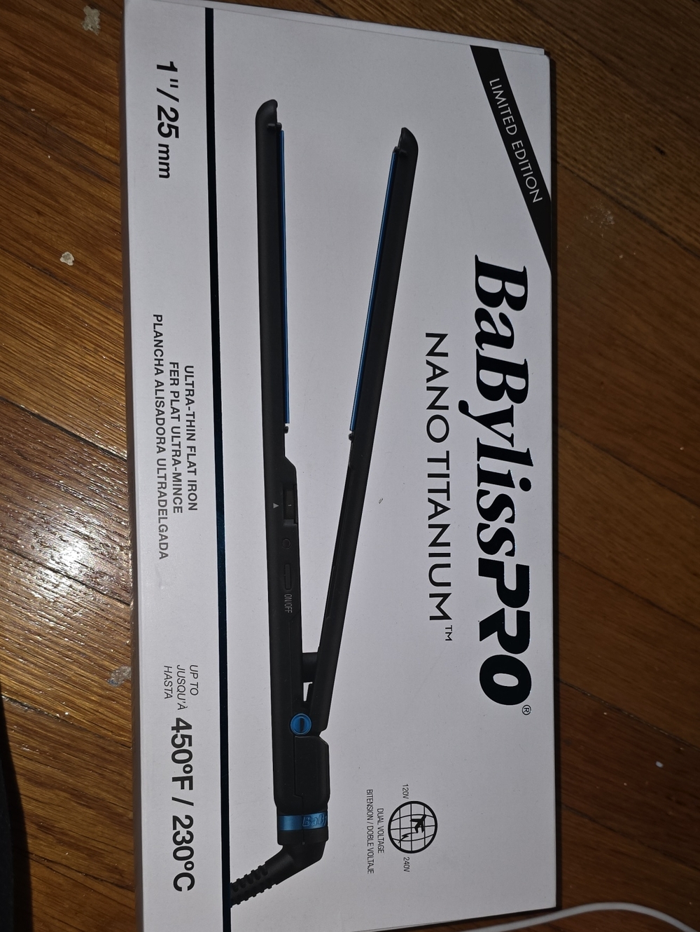BaBylissPRO Nano Titanium 1" Black Hair Straightener - Blue Accents